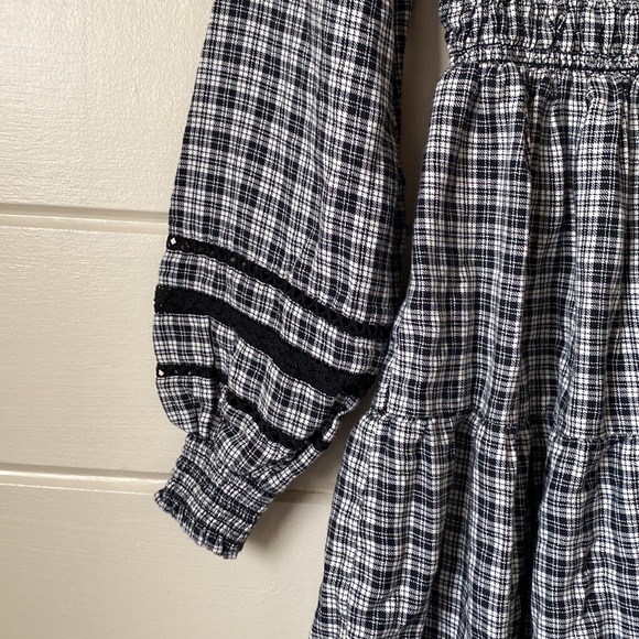 AE Plaid Long-Sleeve Smocked Mini Dress Size SP - Picture 5 of 11